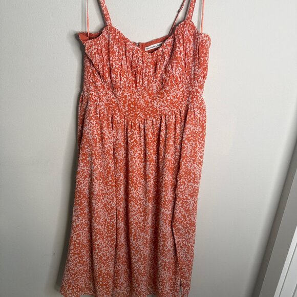 Abercrombie & Fitch Women's Orange Floral Ruched Midi Dress - Size L Large - Picture 2 of 6